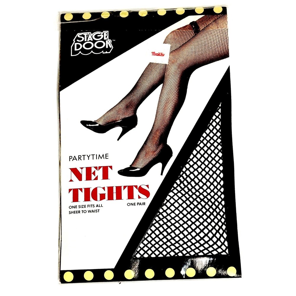 Black Fishnet Stockings Vintage 80s Classic Sheer O/S NIP NOS Costume Whimsigoth